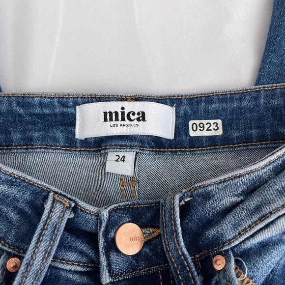 Mica Super Hi Rise Straight Leg Denim Jeans Mid-Wash Distressed Raw Hem Women 24 - Picture 7 of 16